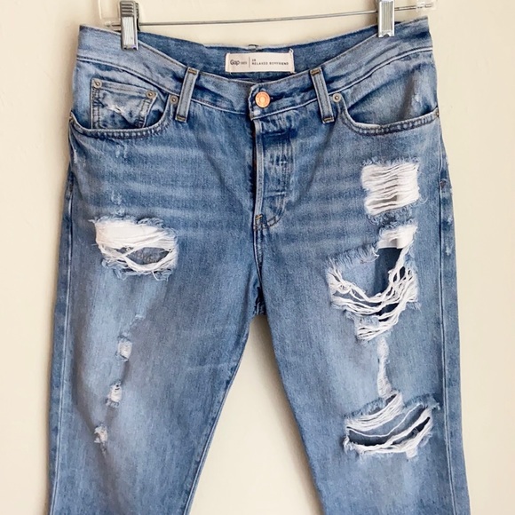 GAP Denim - Gap Relaxed Boyfriend Button Fly Distressed Jeans